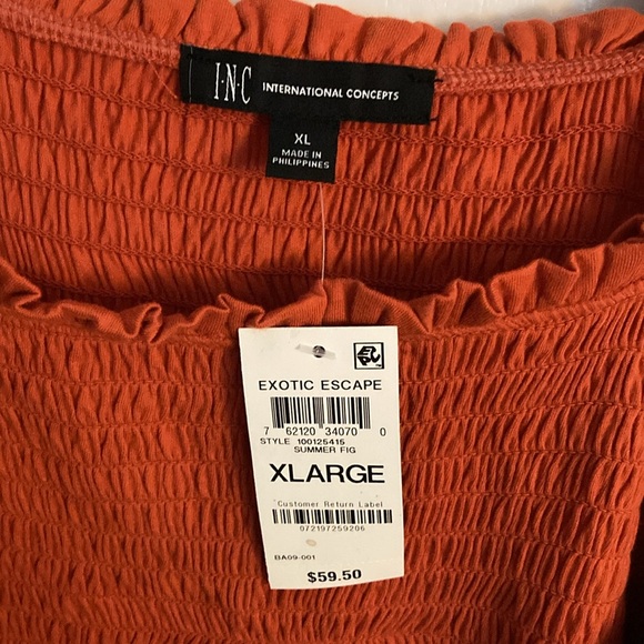 INC Concepts, XL, Exotic Escape, Summer Fig, Smocked top, Puff Sleeves - Picture 9 of 11